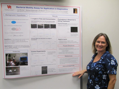 Dr. Richter with her
		     poster titled 'Bacterial Motility Assay for
		     Application in Diagnostics.'